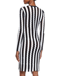 Alexander Wang Long Sleeve Striped Open Knit Sheath Dress