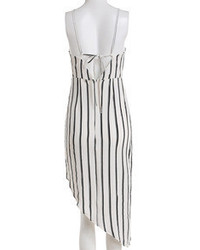 Spaghetti Strap Vertical Striped Asymmetrical Dress