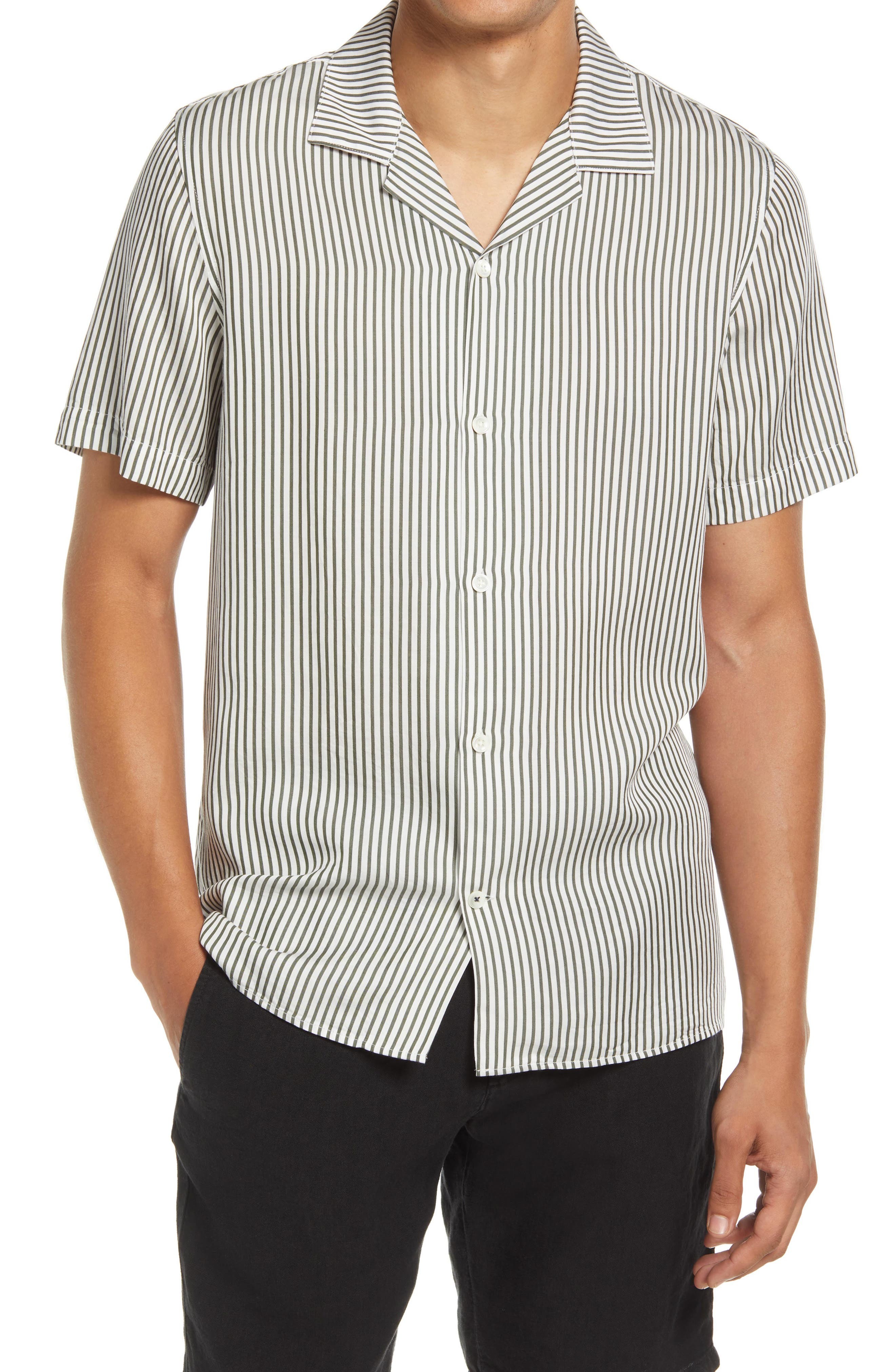 Nn07 Miyagi 5112 Stripe Short Sleeve Button Up Lyocell Linen Camp Shirt ...