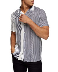 Topman Stripe Splice Revere Short Sleeve Button Up Shirt