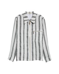Wales Bonner Depara Stripe Linen Silk Zip Shirt In Whiteblack At Nordstrom