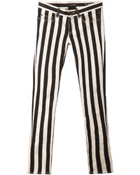 White and Black Vertical Striped Skinny Jeans