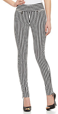 Women Ankle Length Skinny Leggings Black White Horizontal Striped