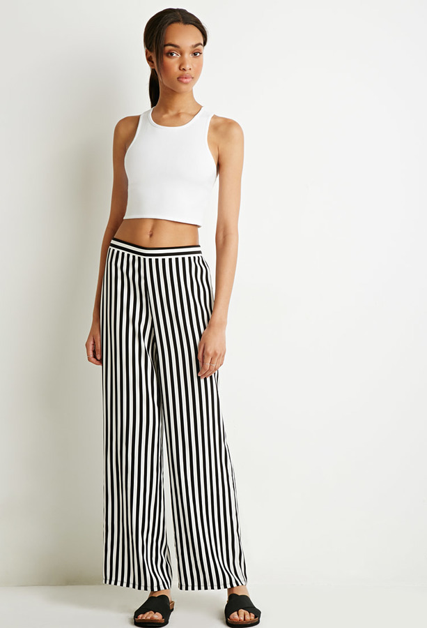 black wide leg pants with white stripe