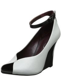White and Black Wedge Pumps