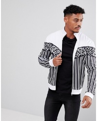Jaded London Track Jacket In White With Stripes And Chevron Print