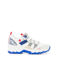 White and Blue Athletic Shoes
