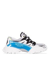 Valentino White Black And Blue Garavani Climber Sneakers