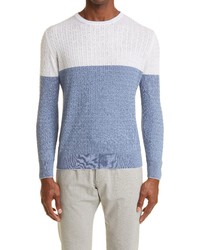 Eleventy Cable Colorblock Merino Sweater In Denim White At Nordstrom