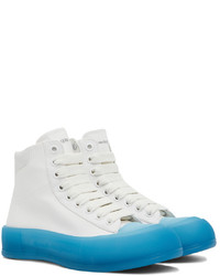 Alexander McQueen White Blue Deck Plimsoll High Top Sneakers