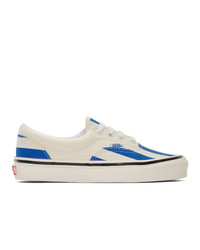 White and Blue Canvas Low Top Sneakers