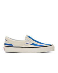 White and Blue Canvas Slip-on Sneakers