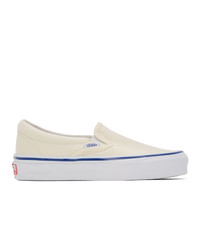 White and Blue Canvas Slip-on Sneakers