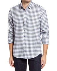 White and Blue Check Flannel Long Sleeve Shirt