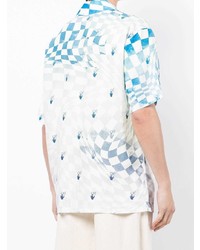 Off-White Logo Print Gradient Checkboard Print Bowling Shirt