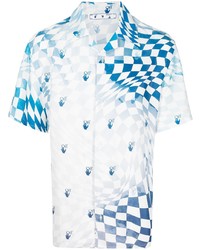 Off-White Logo Print Gradient Checkboard Print Bowling Shirt