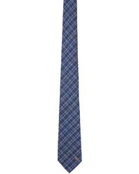 White and Blue Check Wool Tie