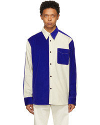 White and Blue Corduroy Long Sleeve Shirt