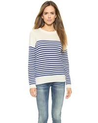 White and Blue Crew-neck Sweater