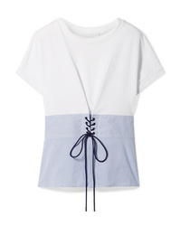 3.1 Phillip Lim Lace Up Cotton Jersey And Striped Poplin Top