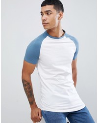 ASOS DESIGN Longline Muscle Fit Raglan T Shirt With Contrast Sleeves With Curved Hem