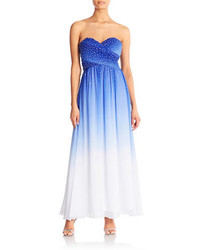 White and Blue Embellished Evening Dress