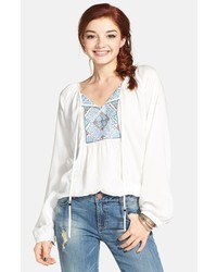 Angie Embroidered Peasant Top White Large