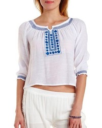 Charlotte Russe Embroidered Gauze Peasant Top