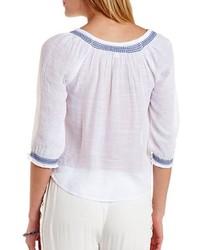 Charlotte Russe Embroidered Gauze Peasant Top