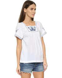 Madewell Embroidered Alma Peasant Top