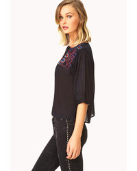 Forever 21 Embroidered Peasant Top