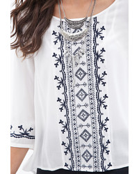 Forever 21 Embroidered Woven Peasant Top