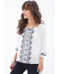 Forever 21 Embroidered Woven Peasant Top