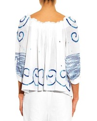 Thierry Colson Evita Embroidered Cotton Top