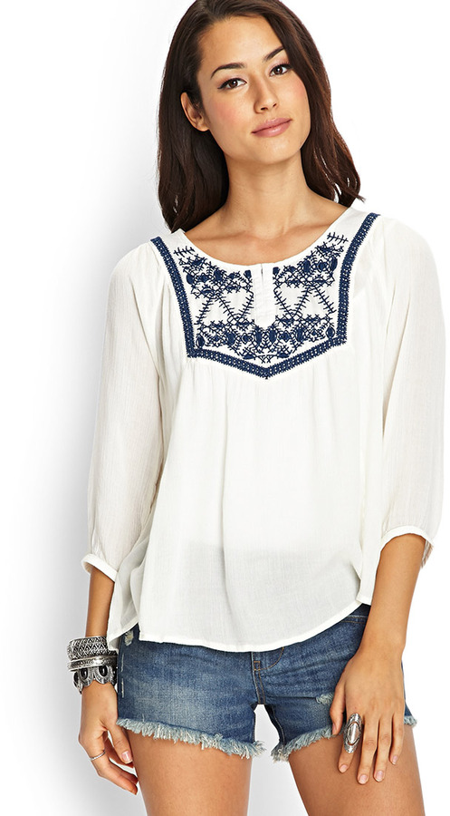 Forever 21 Embroidered Woven Peasant Top Where To Buy And How To Wear 8145