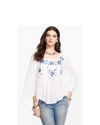 Free People Bed Of Roses Embroidered Peasant Top