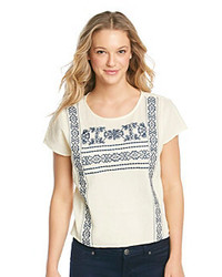Hippie Laundry Embroidered Gauze Peasant Top