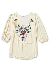 Liberty Love Tribal Embroidered Peasant Top