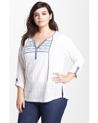 Lucky Brand Chandler Embroidered Cotton Peasant Top
