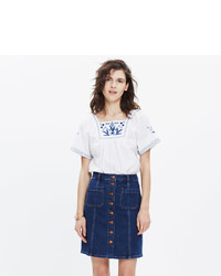 Madewell Embroidered Alma Peasant Top