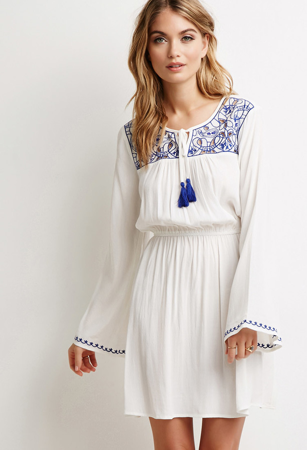 Forever 21 Contemporary Embroidered Peasant Dress, $32 | Forever 21 ...