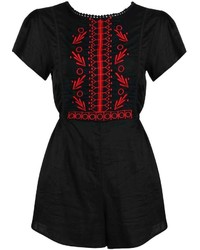 Boohoo Nyomi Capped Sleeve Embroidered Playsuit