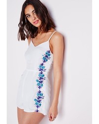 Missguided Floral Embroidered Romper White
