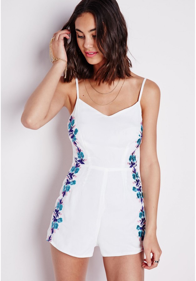 Missguided Floral Embroidered Romper White 50 Missguided 4329