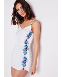 Missguided Floral Embroidered Romper White