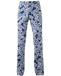 White and Blue Floral Chinos