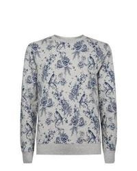 New Look Grey And Blue Floral Crew Neck Sweater