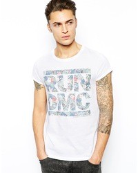 Asos T Shirt With Floral Run Dmc Print And Roll Sleeve White