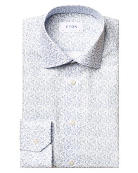 White and Blue Floral Dress Shirt