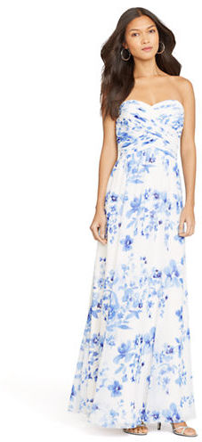 blue and white floral gown